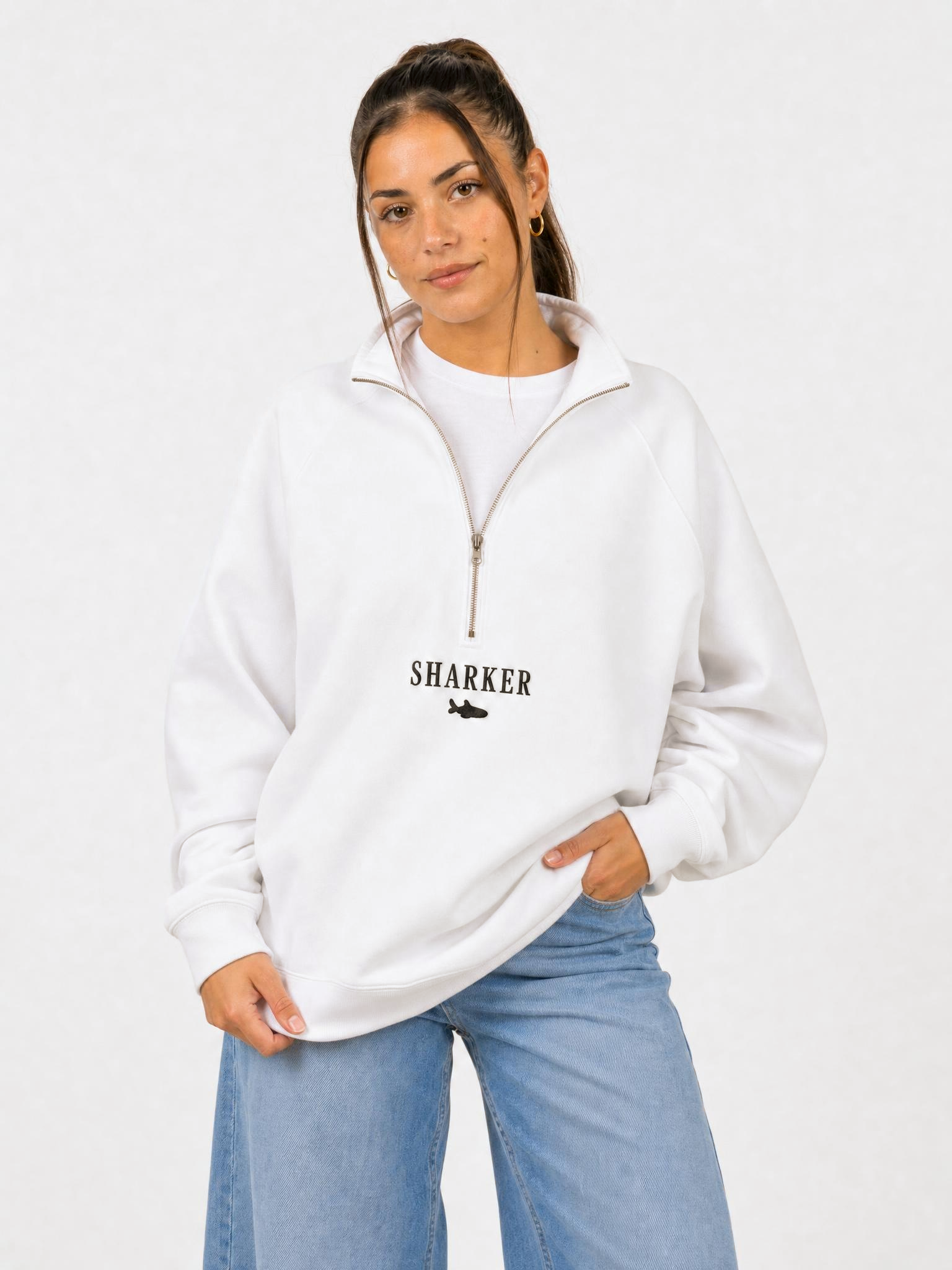 Sudadera Half zip BASIC Blanco