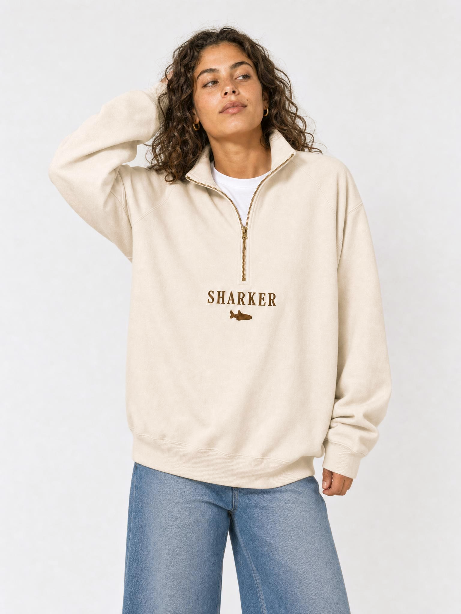 Sudadera Half zip BASIC BEIGE