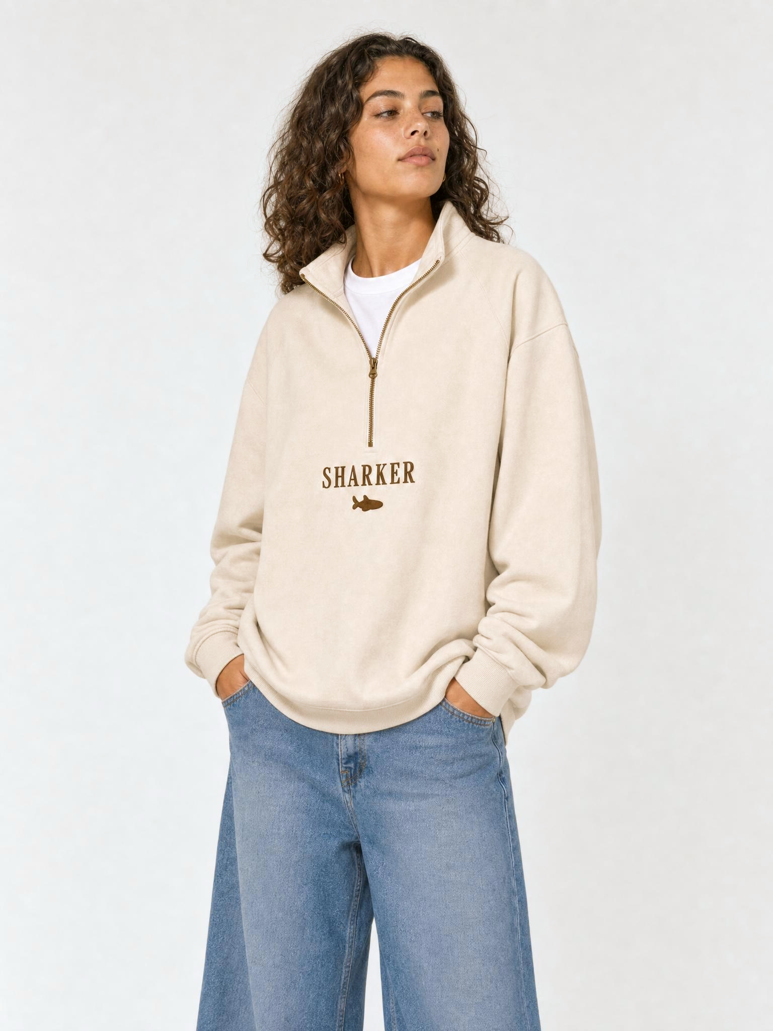 Sudadera Half zip BASIC BEIGE