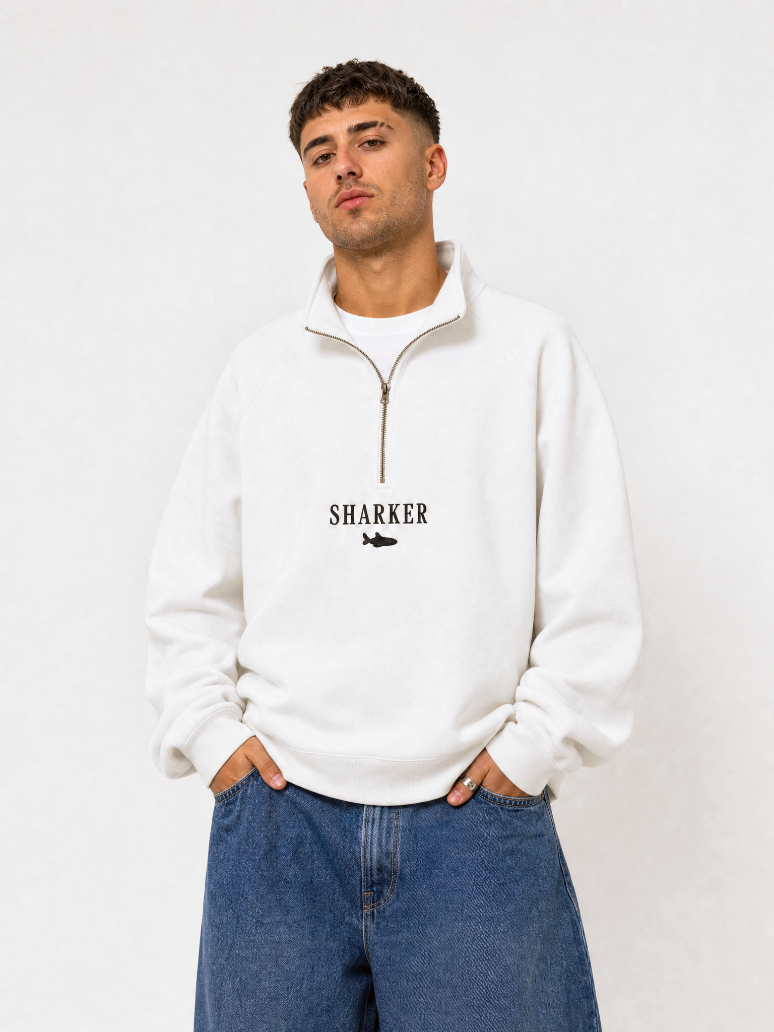 Sudadera Half zip BASIC Blanco