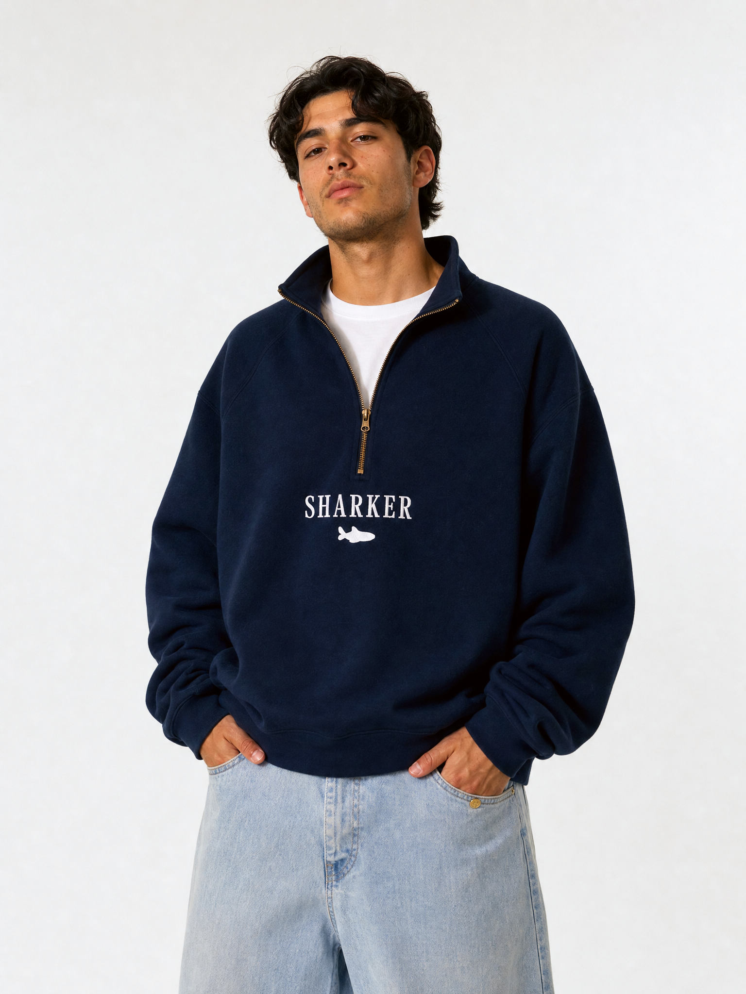 Sudadera Half zip BASIC AZUL MARINO