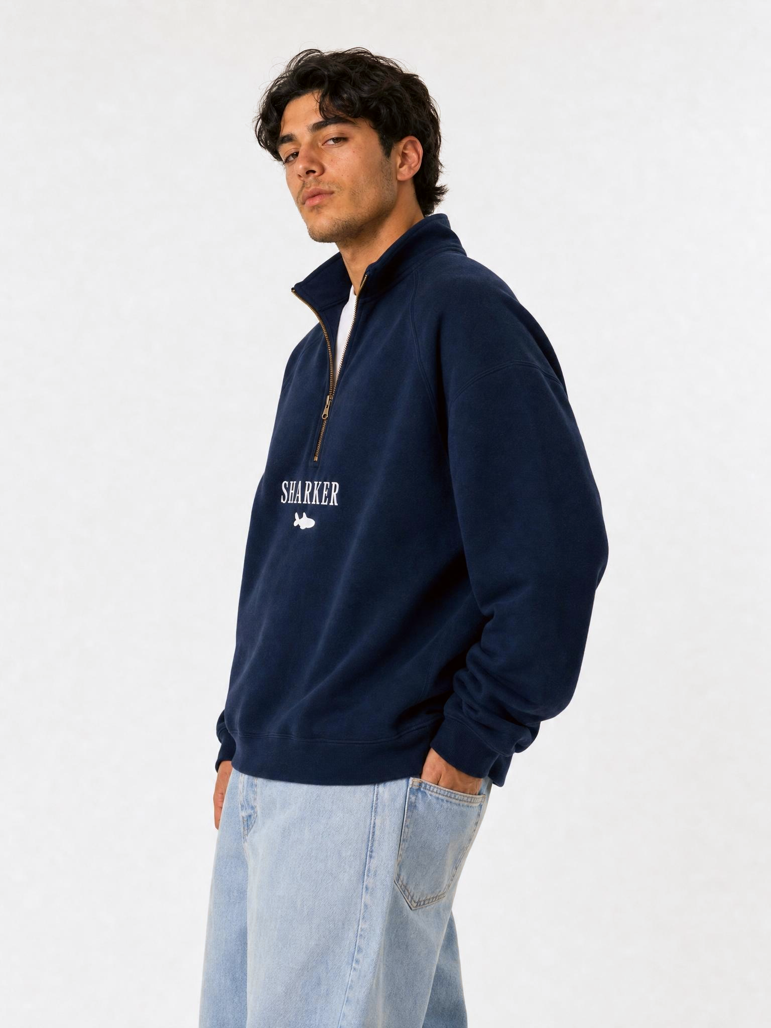 Sudadera Half zip BASIC AZUL MARINO