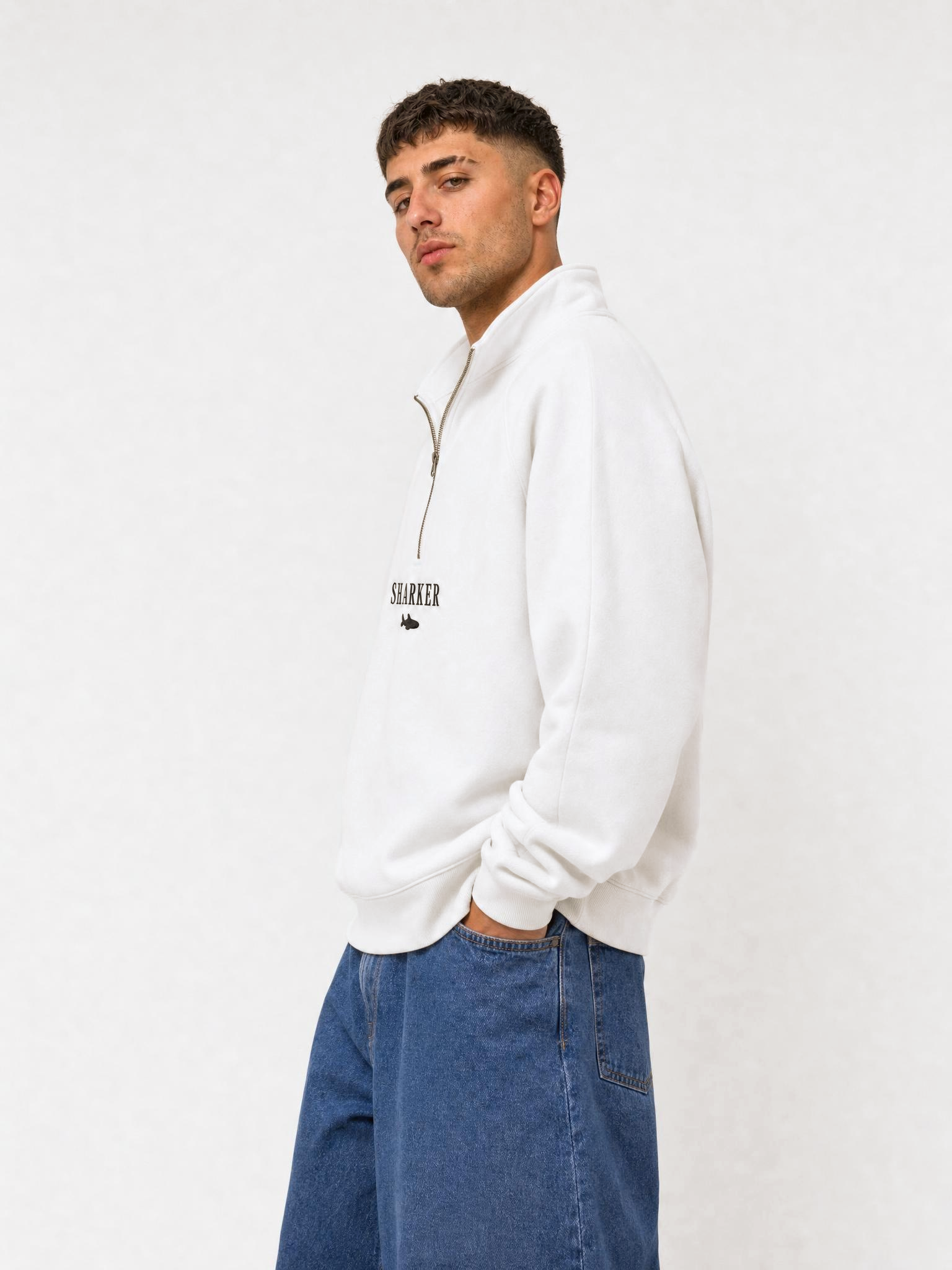Sudadera Half zip BASIC Blanco